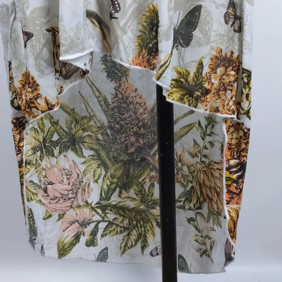 Women's Dress Size Med Cream Orange Butterflies Shirring Maxi High Low Hem Bow - Picture 5 of 10